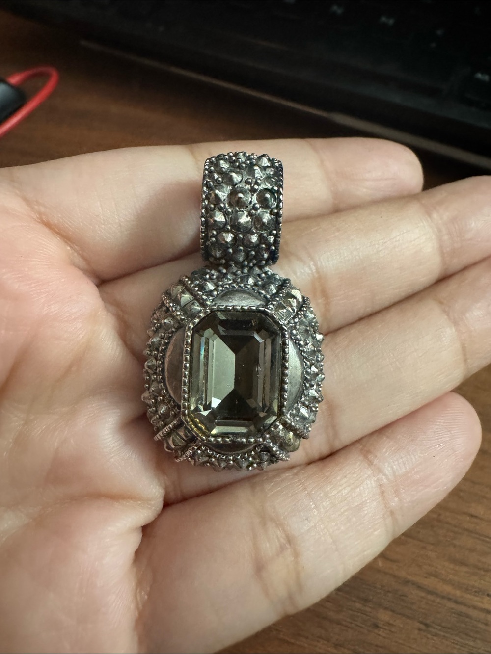 Vintage John Candice Silvertoned Crystal Pendant